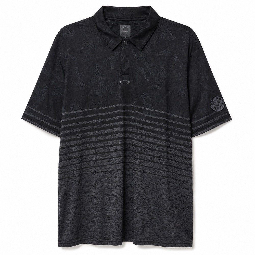 Oakley Mens XL Regular Fit Polo Shirt Black Camo Stripe Desert Canyon Golf Shirt